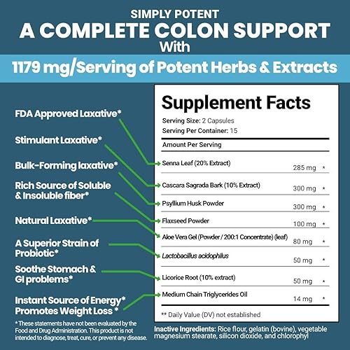 Miniatura 2 de Simply Potent Natural Colon Cleanse - Suplemento limpiador de colon suave para la salud digestiva - Apoya la desintoxicación y regularidad - 60