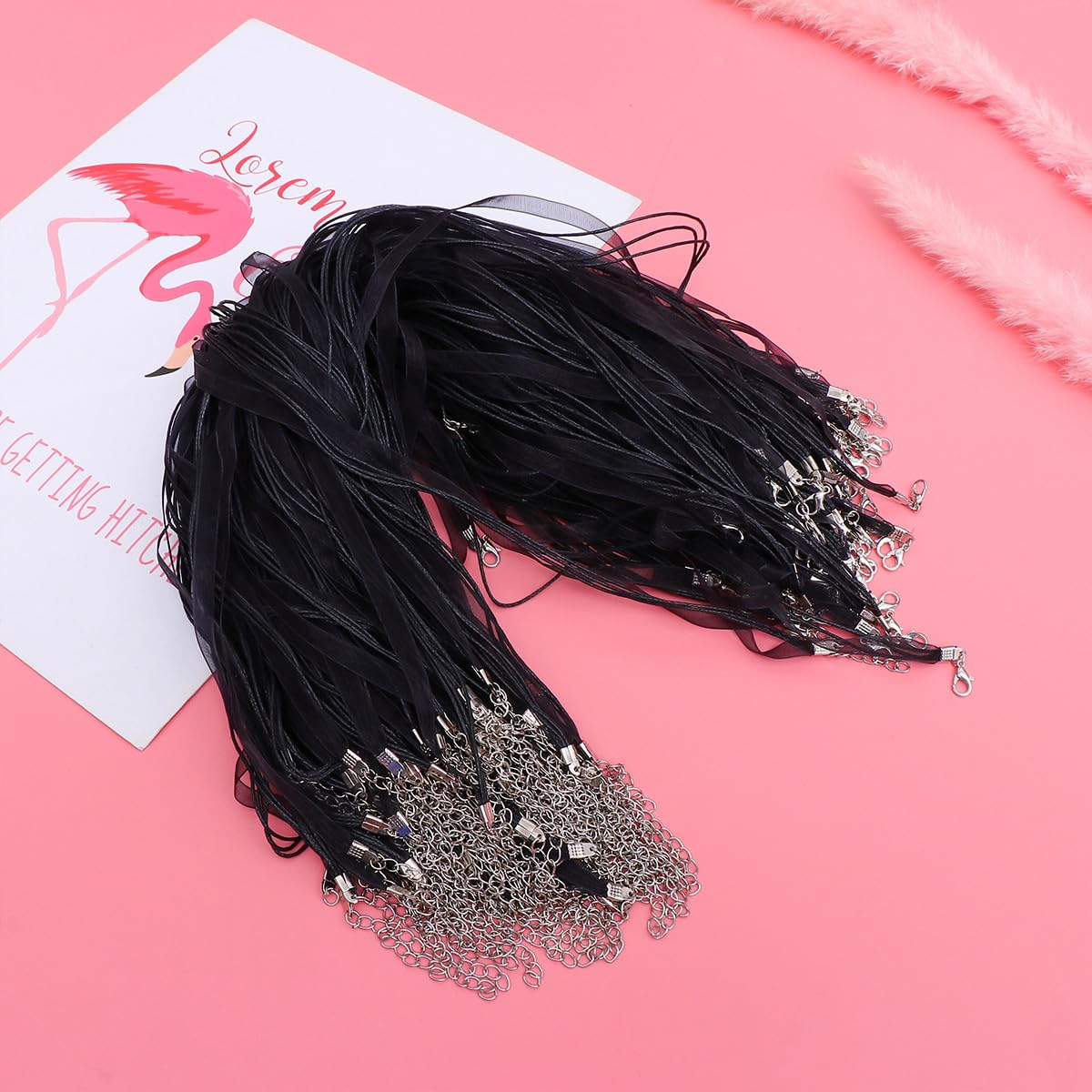 100 Pezzi Cordoncino Cerato in Filato Nero per Creazione Gioielli con Moschettone Regolabile, Filo Flessibile e Resistente per Braccialetti e Collane Fai da Te