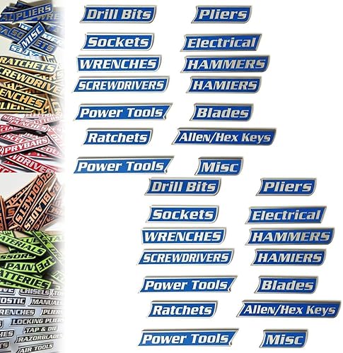 Miniatura 12 de Paquete de 12 etiquetas magnéticas para caja de herramientas, 12/24/36 unidades, etiquetas de metal duraderas para cajón de caja de herramientas,