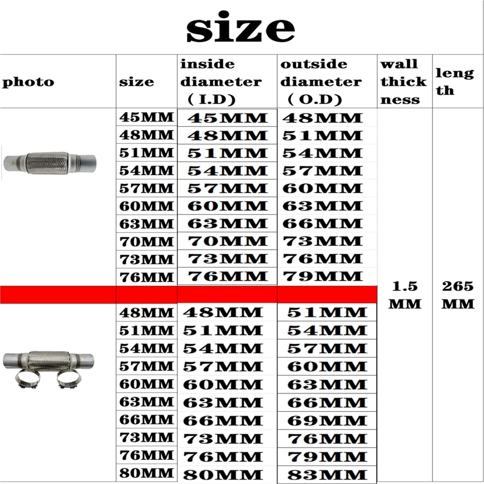 Car Silencer Uniwersalna rura wydechowa ze stali nierdzewnej Teleskopowe elastyczne połączenie Oplot Mieszek Złącze rury tłumika Spawane z rurką(Slotting ID 70MM)