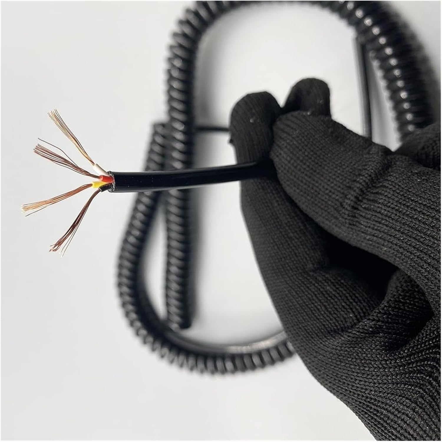 Retractable Spring Coiled Extension Cord ， 24AWG Retractable Power 0.2mm, 4 Core Copper Extend Tensile(Stretch 1.25 Meters)