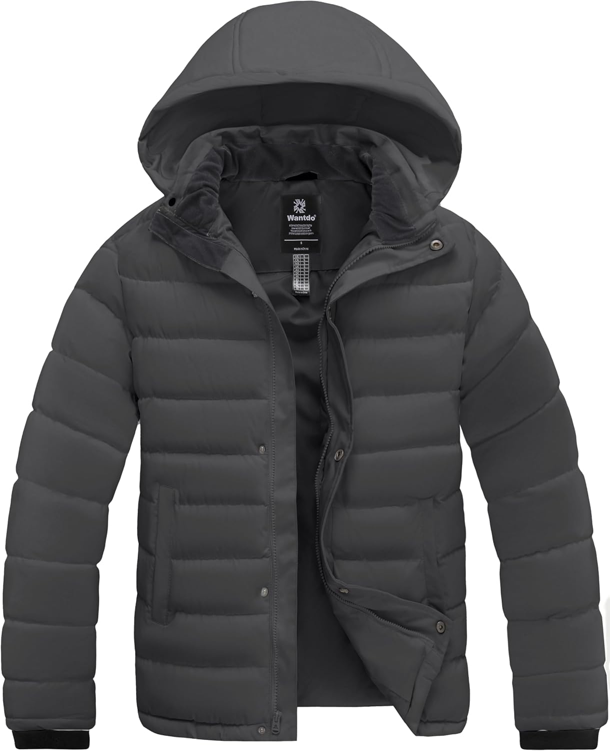 wantdo Men's Quilted Puffer Jacket Hooded Waterproof winter jacket Warm Puffer Coat Outwear