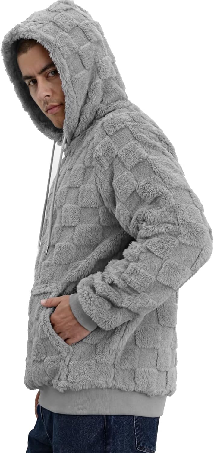 VahRuta Sherpa Hoodie Men Hooded Sweatshirt Winter Hoodies For Men Pullover Fleece Soft Long Front Pocket Hoodies - Image 2