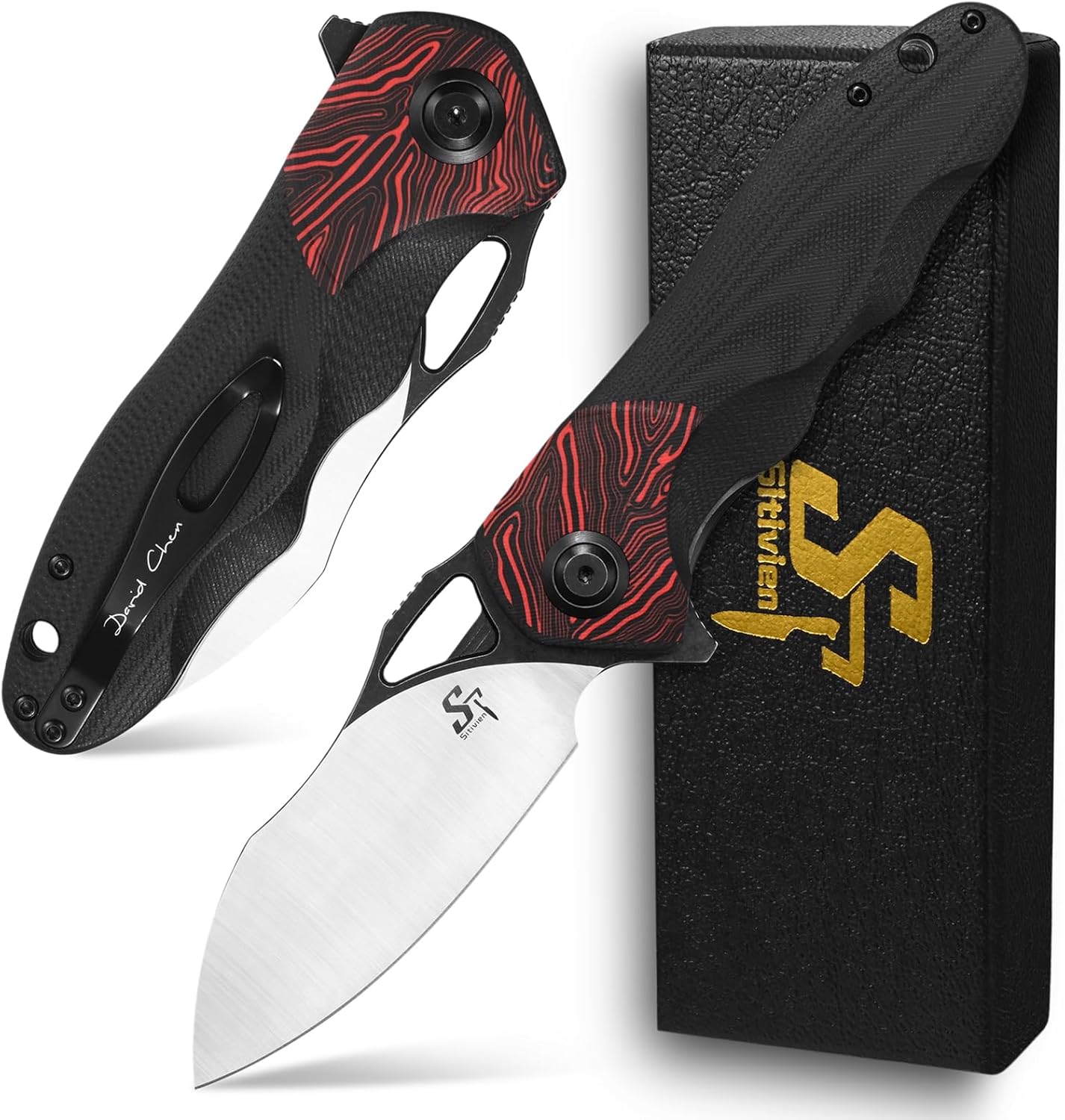 Sitivien ST154 Folding Knife, Sandvik 14C28N Steel Blade with G10 Handle,Chinese Zodiac Series EDC Tool Knifes for Camping Hunting Survival Hiking(Red)