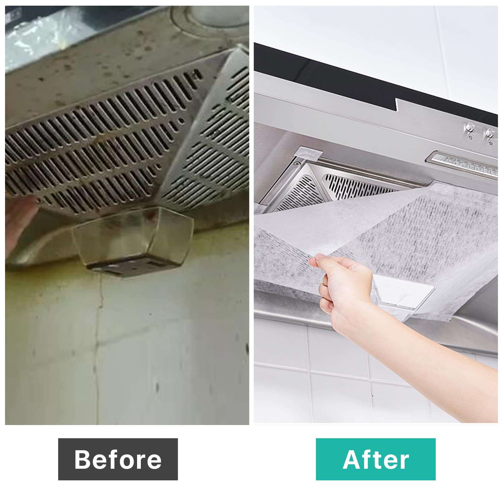 2 rollos de filtros de campana extractora, filtro de repuesto de tela no tejida con tiras adhesivas y bloque magnético, papel de filtro antiaceite para cocina (10 m por rollo, blanco)