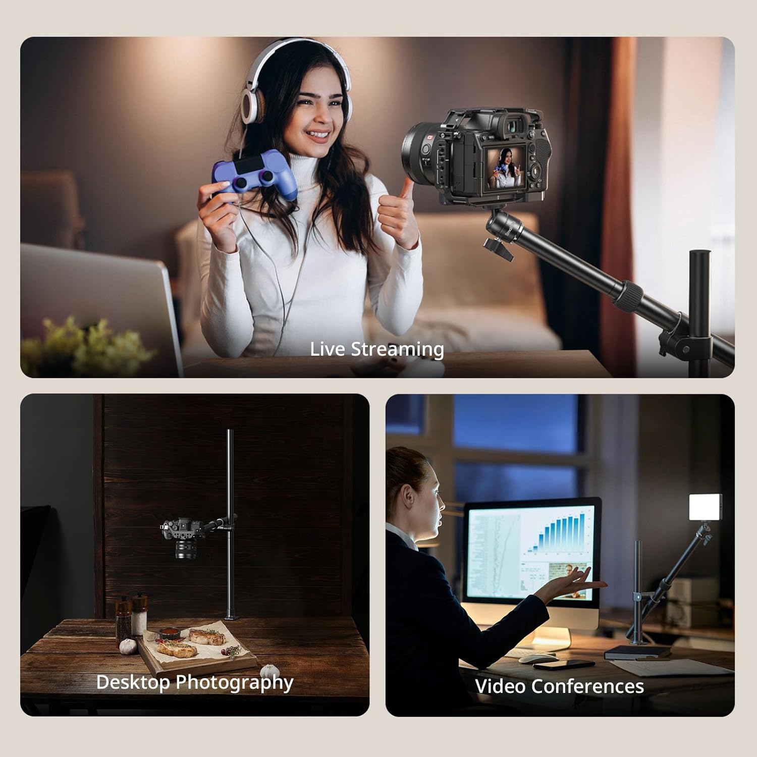 SMALLRIG Camera Desk Mount, Overhead Camera Arm Stand for Desk with 360° Ball Head,for DSLR Cameras, Cell Phones, Lights, Microphones