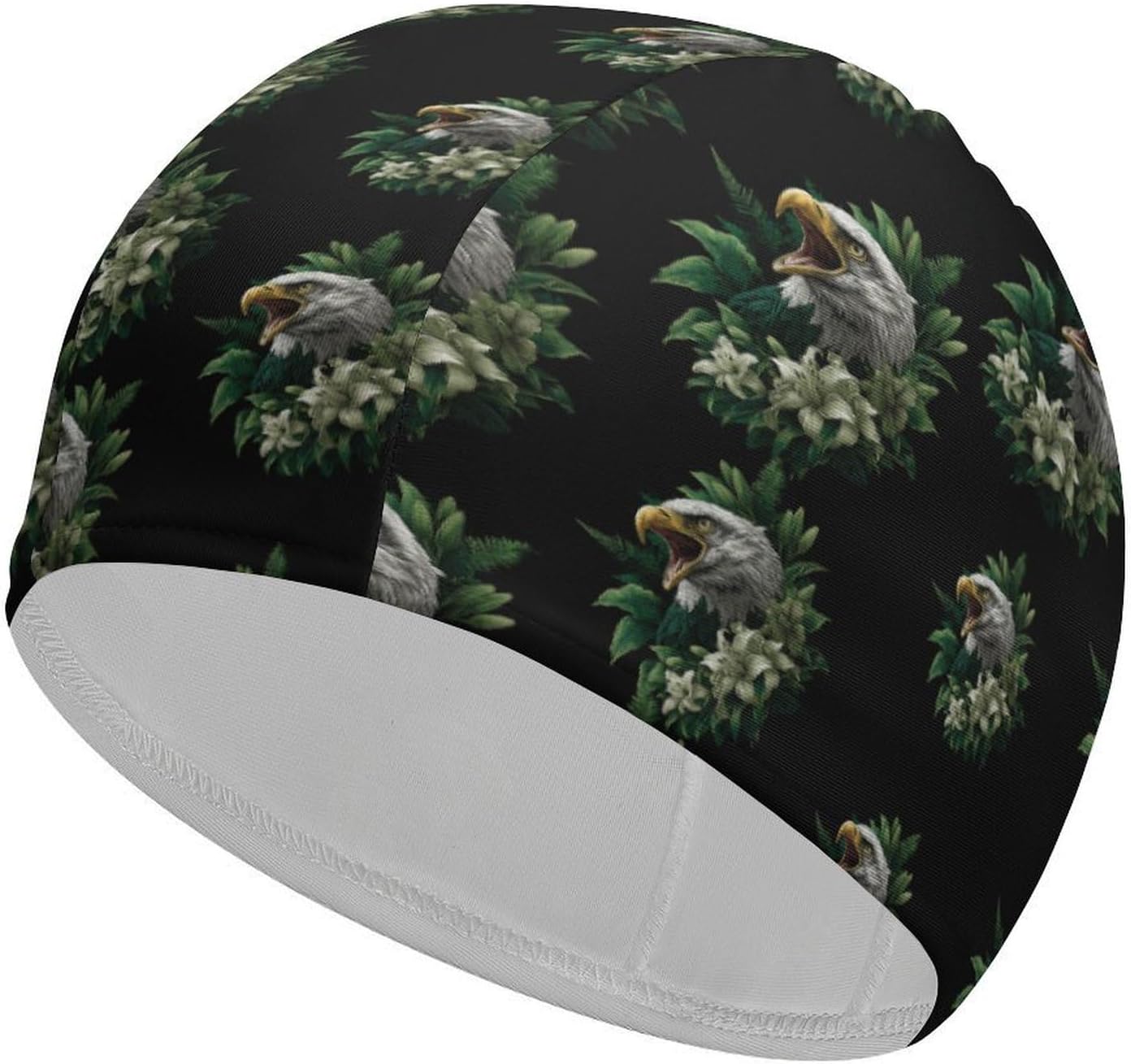 Roaring Eagle1 Green Lily Flowers Womens Swim Cap for Men Adult Swimming Hat Curly Short Medium Long Hair