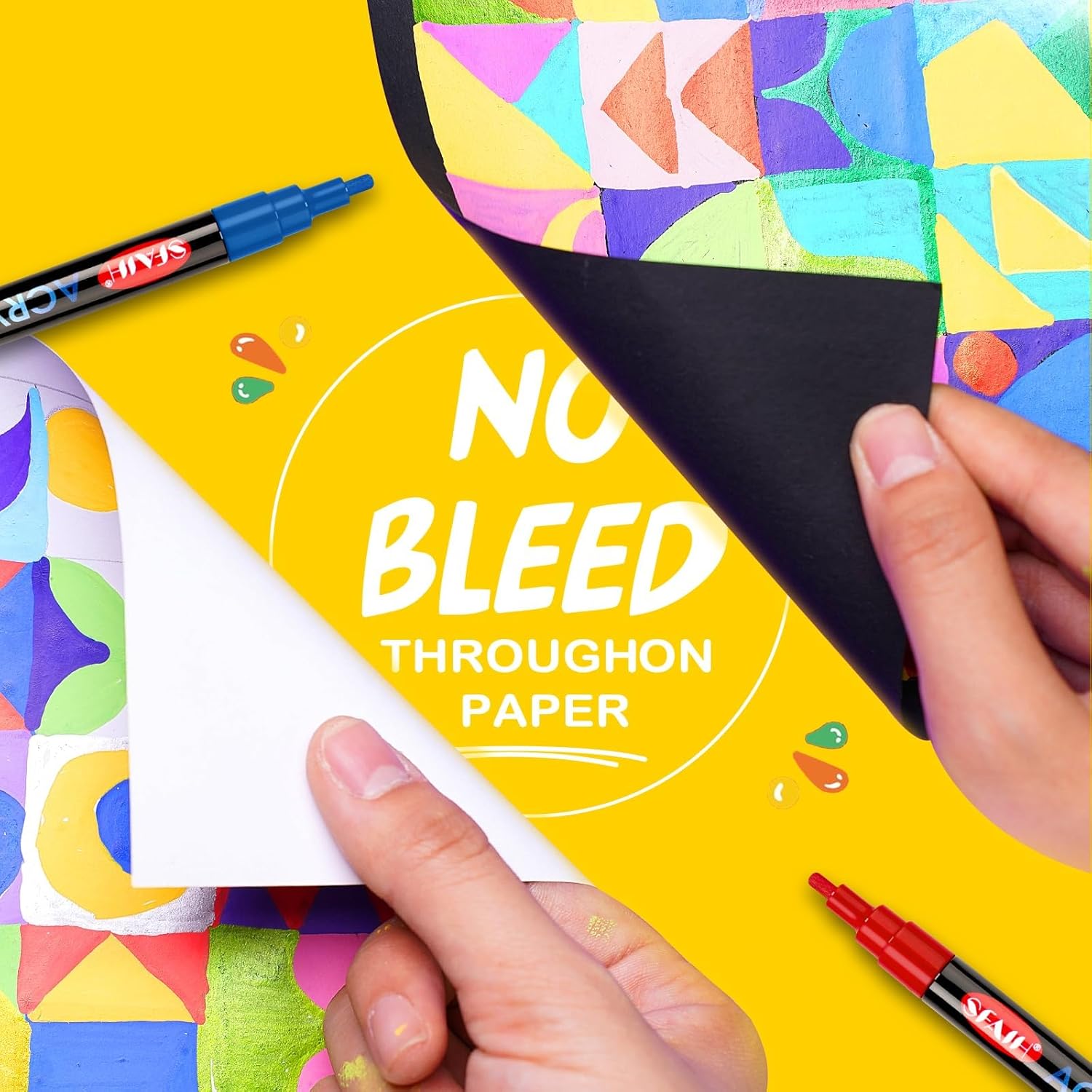 SFAIH 48 Vibrant Acrylic Paint Markers-[Ultra High Coverage]1-2mm Fine Paint Pen for Any Surface, Paper, Rock, Fabric, Wood, Non-Bleeding Water-Based Permanent Ink, Non-Toxic, Art Drawing & DIY Crafts