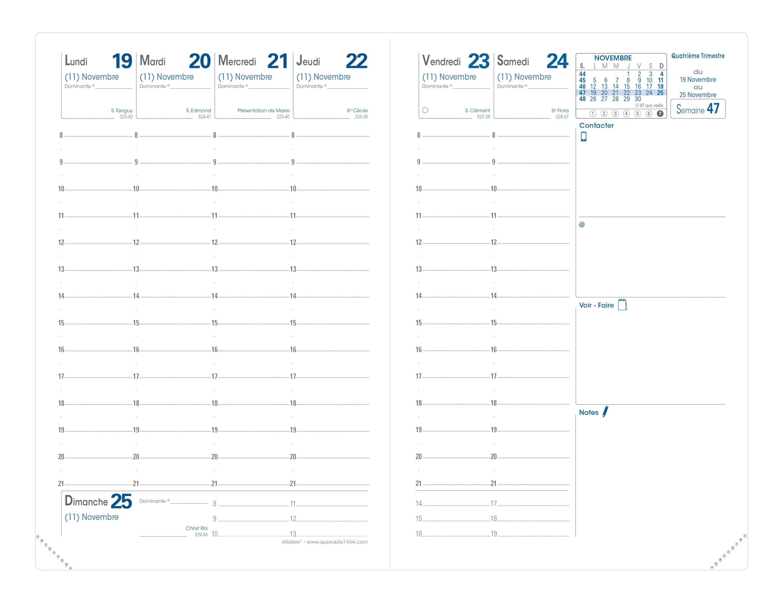 Quo Vadis - Kalender – 2025 – Business – Wochenkalender – Französisch – Tania – Orange – 13 Monate von Dezember bis Dezember – 10 x 15 cm – weißes Papier – Vollnarbenleder