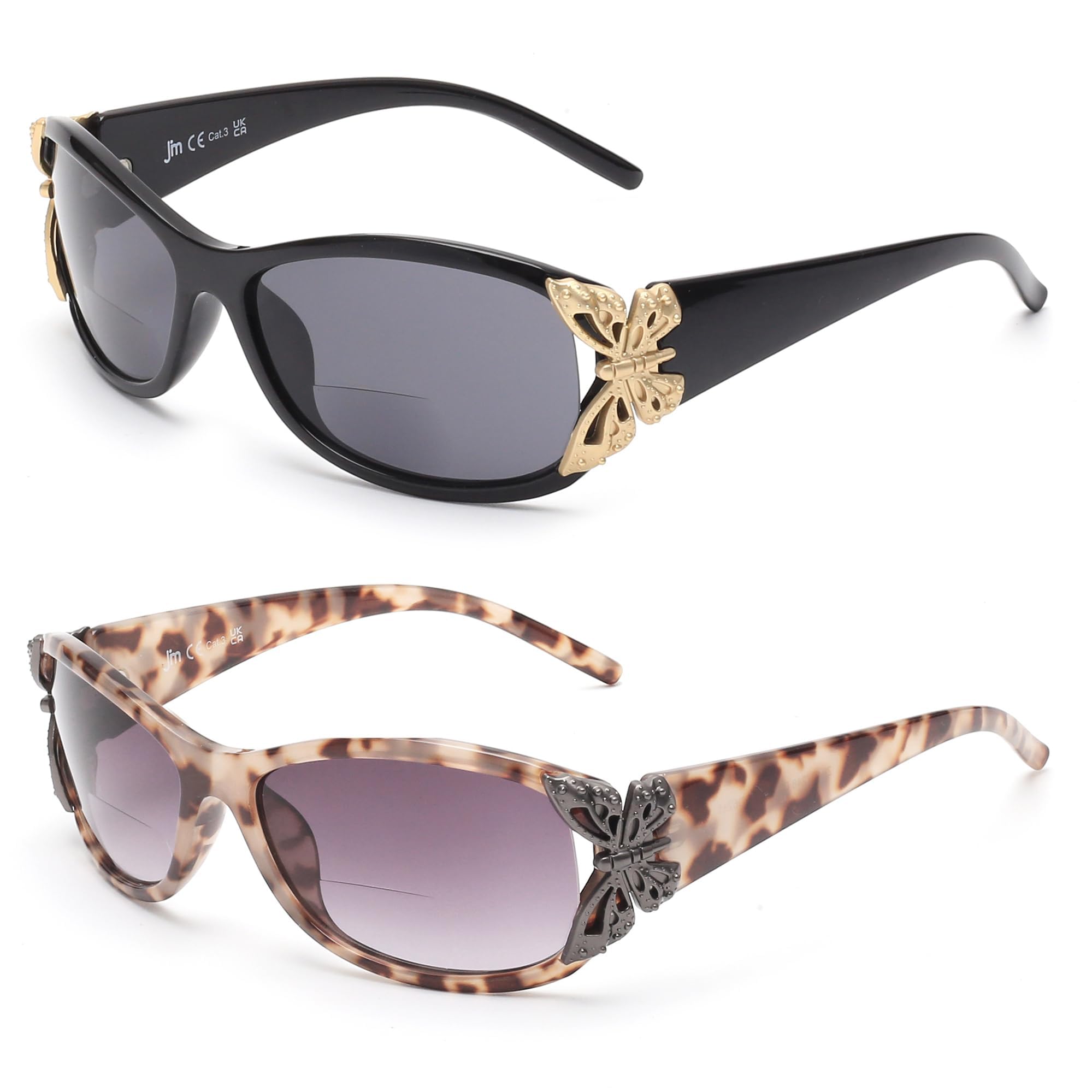 Jm Women's Black & Grey Tortoise 2 Pack Bifocal Reading Sunglasses For Fashion Sun Readers Outdoor Reading Glasses Uv400 Protection +2.5