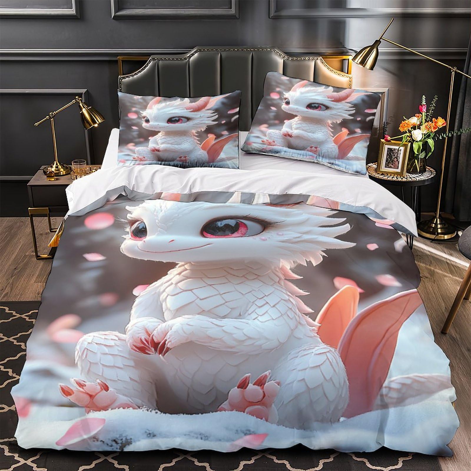 Parure de lit dragon mignon 140x200cm pour chambre d'enfant