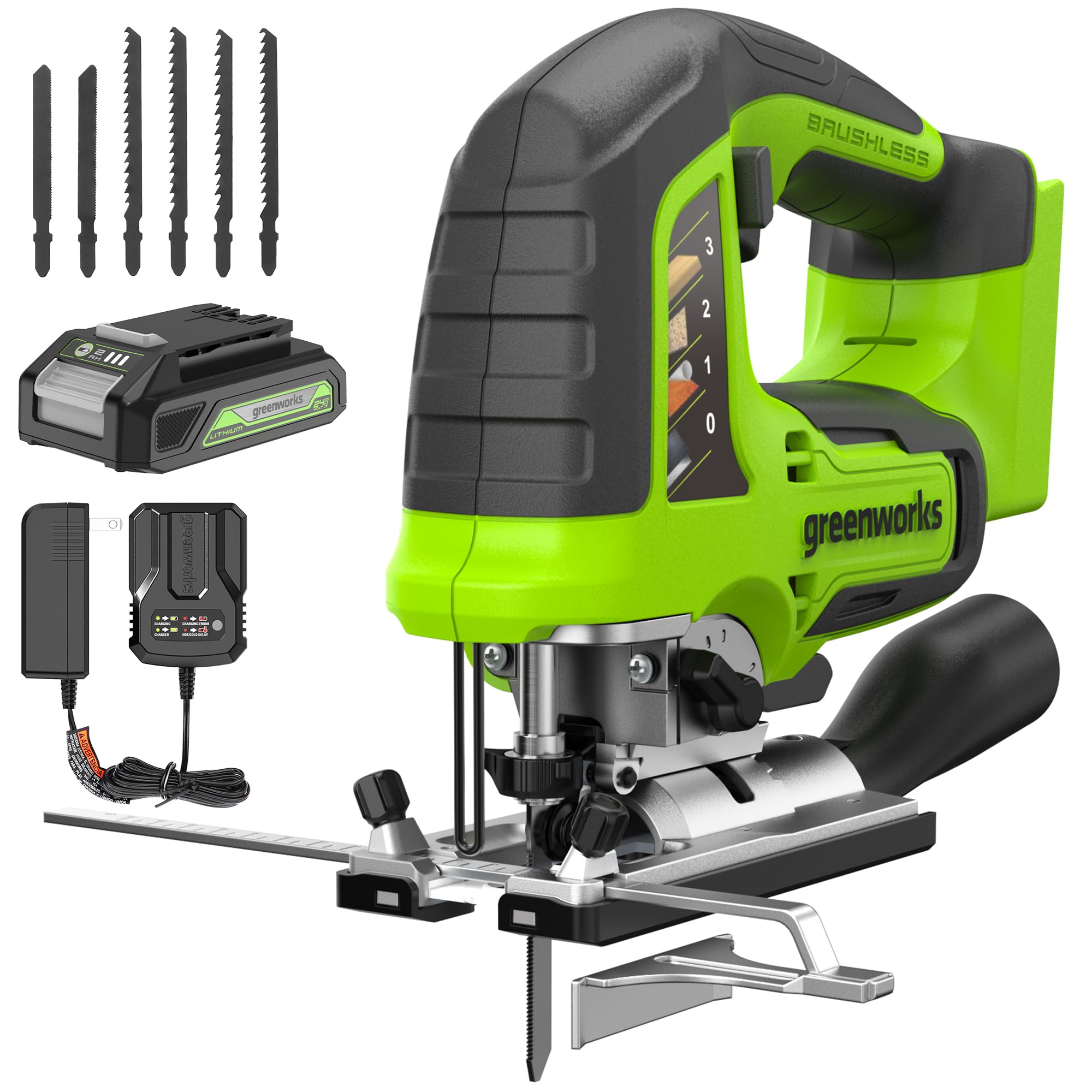 Greenworks 24V Brushless Cordless Jig Saw,3000 SPM,1 Inch