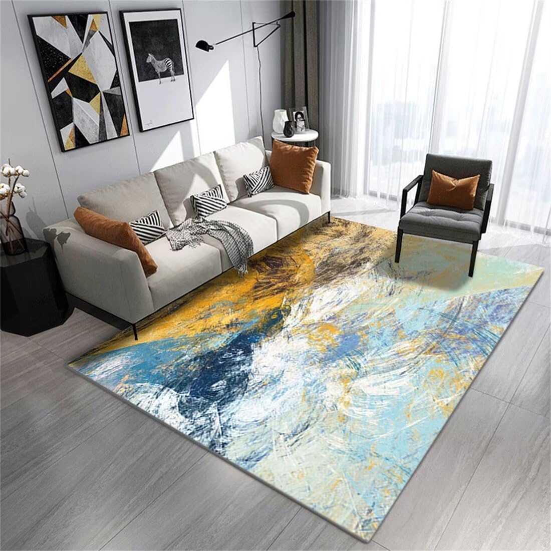 Tapis de chambre moderne antitache 160X200CM décoration peinte en couleur