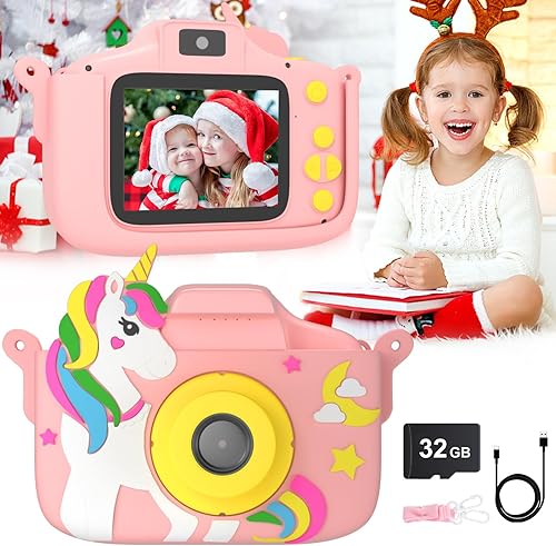 Cámara digital para niños de 3 a 12 años, regalos de cumpleaños de Navidad, cámara de video HD 1080P con cubierta de silicona de dibujos animados,
