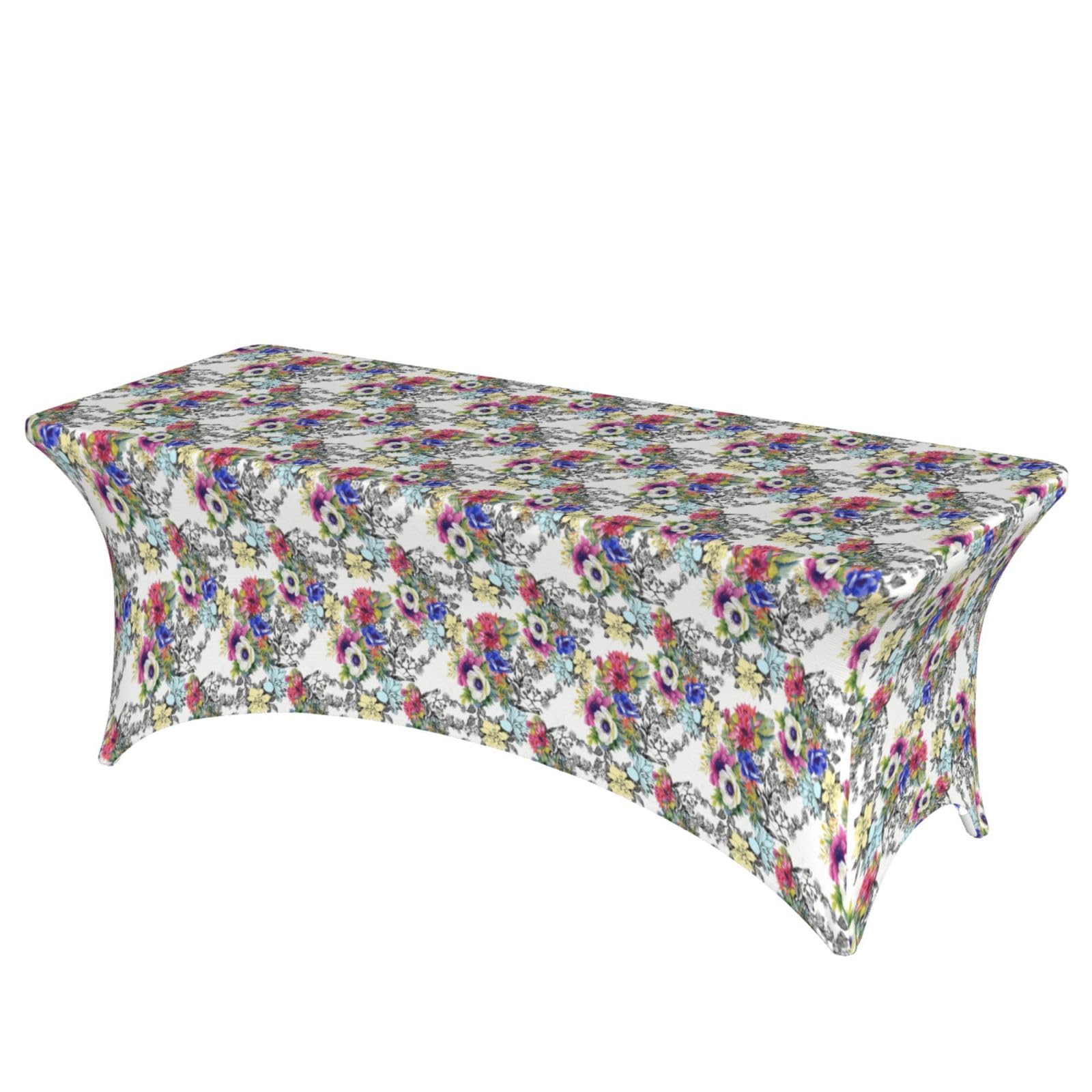 AYYQWE Garden Blossoming Wildflowers Birds Leaves Branches Print Elastic Rectangular Tablecloth For Banquet Outdoor Picnics Office Table Cover