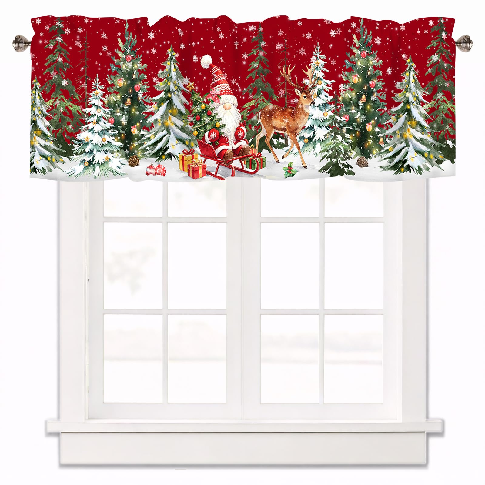 Christmas Tree Valances for Windows, Red Curtains Valance 42x12 Inch