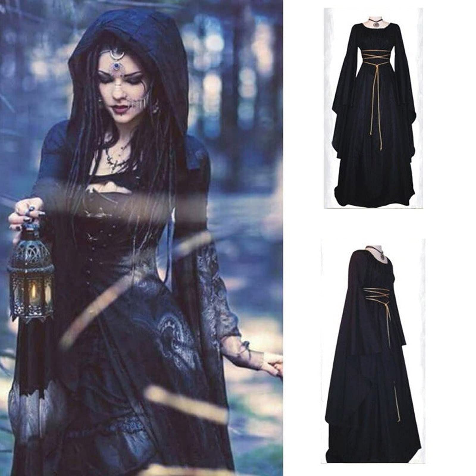 Abito da donna medievale con maniche a tromba, stile retrò, costume da principessa vittoriano