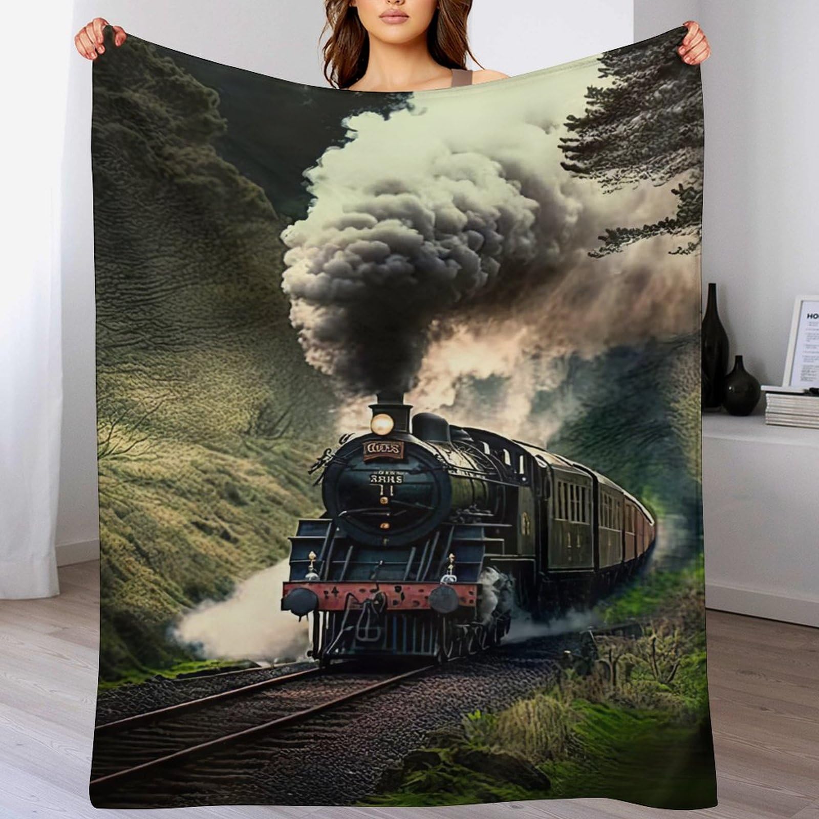 Ggjjtt Boys Steam Train Plush Bed Blanket, Fleece Blanket For Kids Young Girls, Anti Pilling Throw Blanket Bedroom Sofa Couch Blanket 150×200Cm