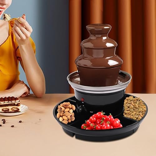Miniatura 2 de Fuente de chocolate de 3 niveles para fiestas, mini máquina de fondue de capacidad de 1 libra con 6 tenedores y bandeja, fuente de fiesta interior