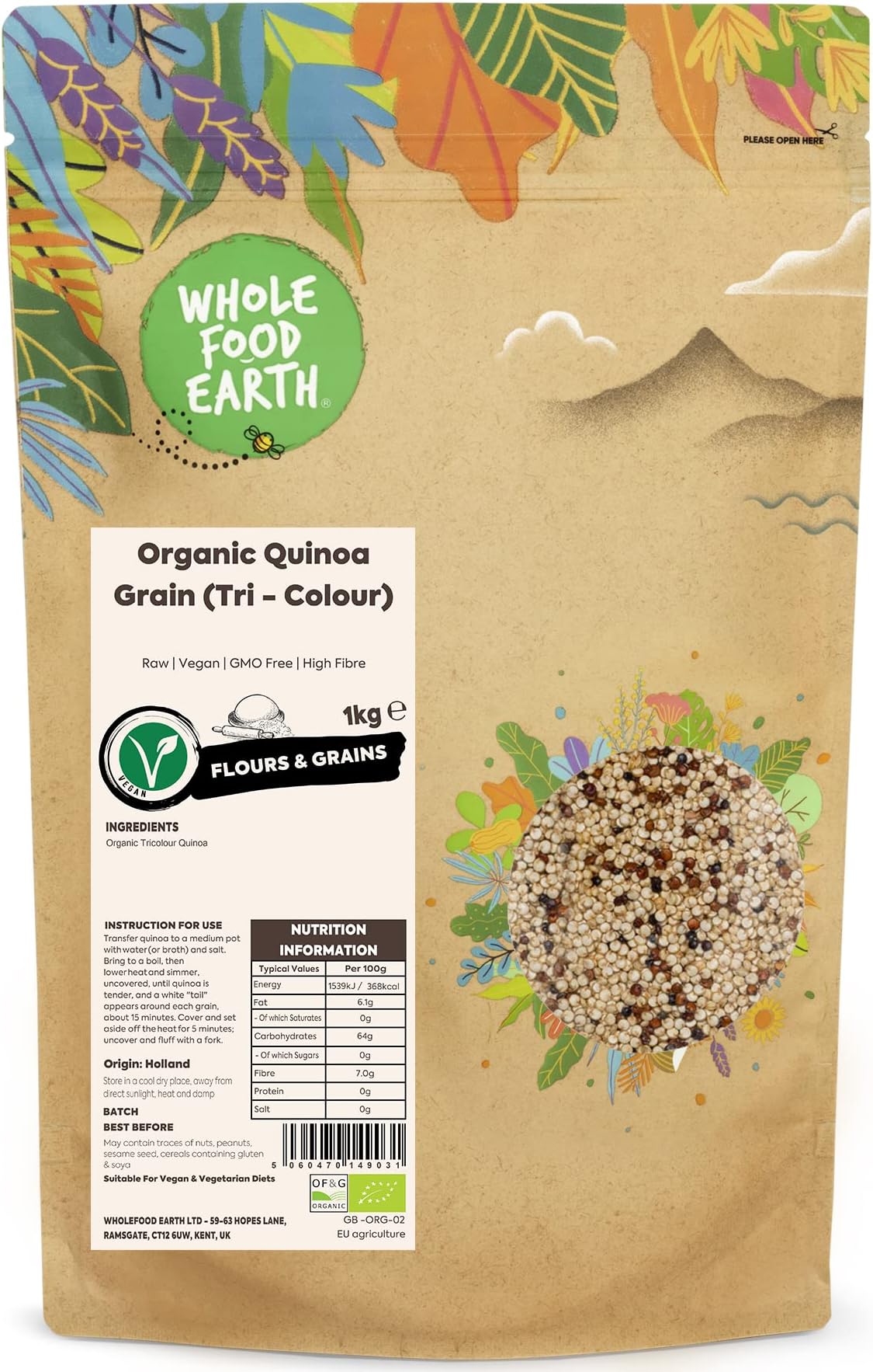 Organic Quinoa Grain (Tri-Colour) – 1 kg | Raw | Vegan | GMO Free | High Fibre | Certified Organic