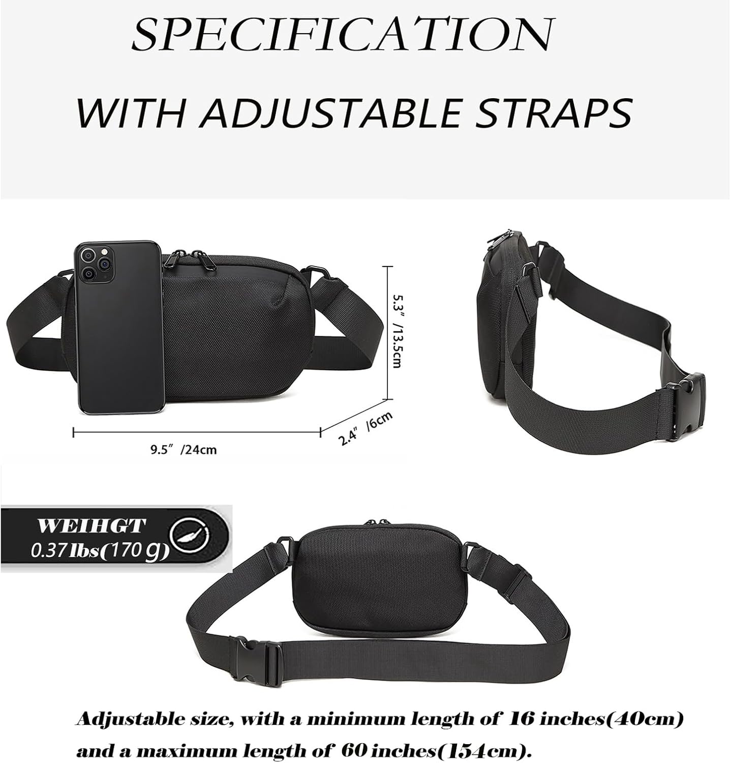 GORELAX Small Fanny Pack for Men Women, Crossbody Sling Chest Pack, EDC Waist Bag Running Hiking Travel (16" to 65" Waist) - Image 2