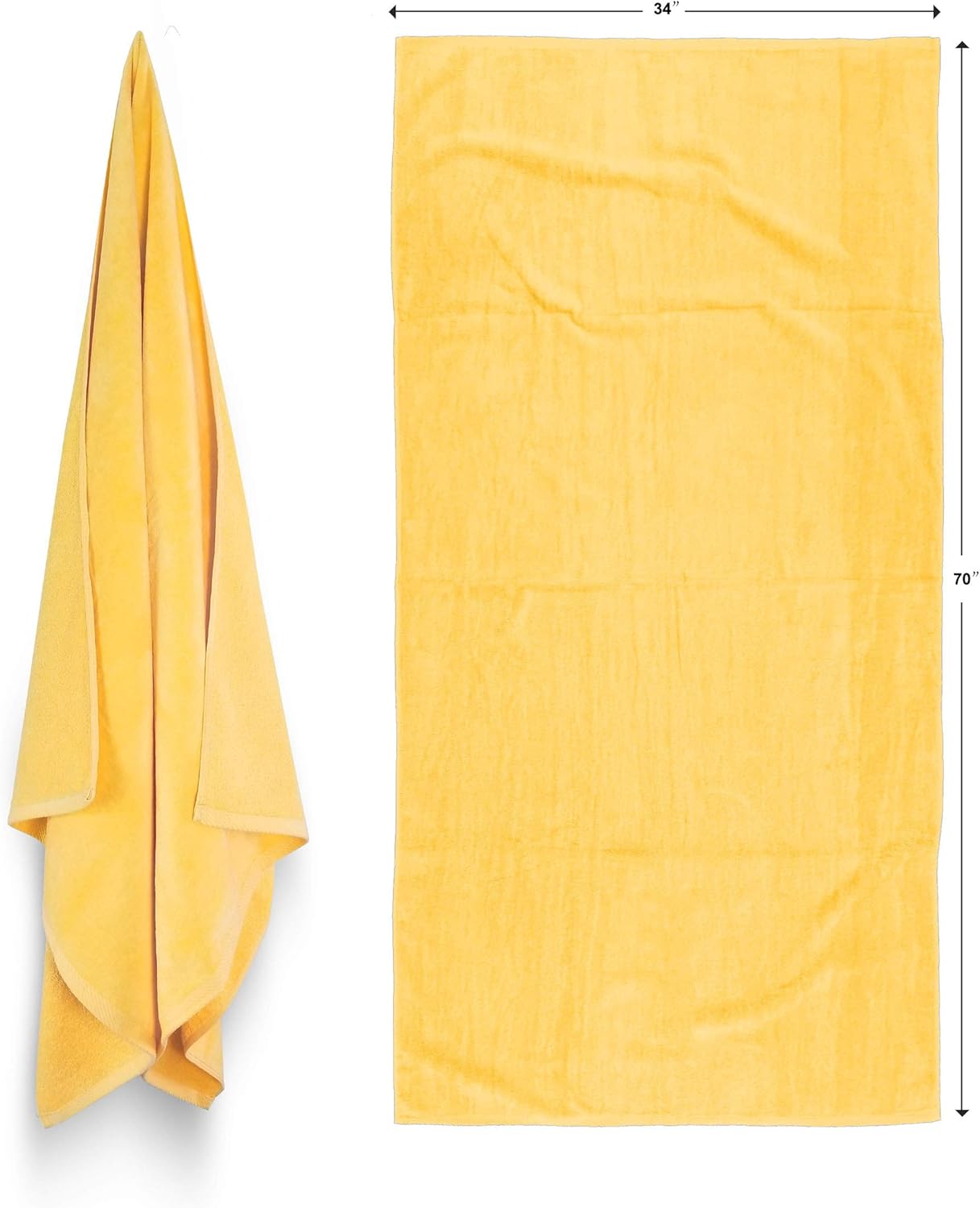 Royal Comfort Beach Towels Size 34"x70" Terry Velour Large and Heavy 19 Lb/Dz 100% Cotton (Sunshine Yellow PMS 1215-C)