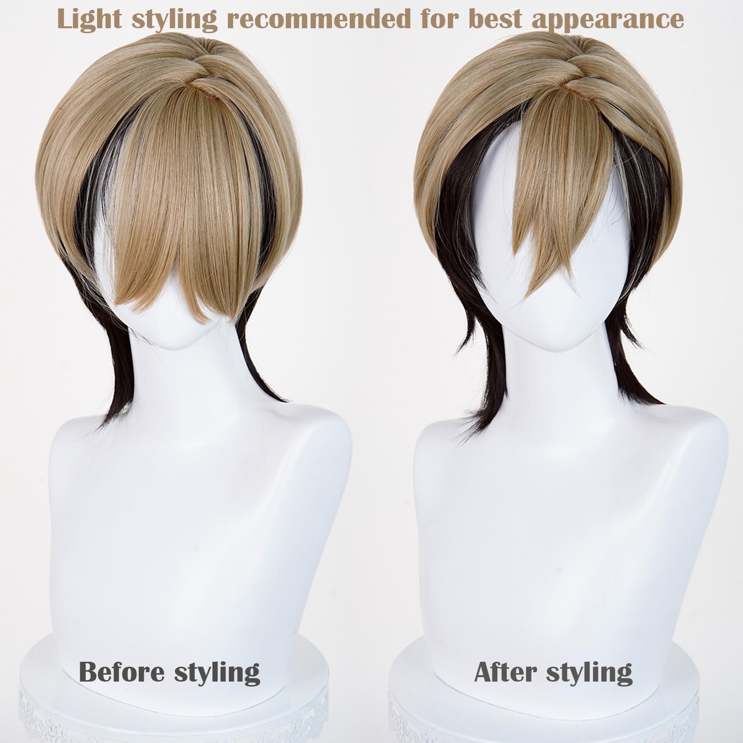 LABEAUTÉ Zanka Cosplay Wig Brown Blonde Layered Short Anime Wig Heat Resistant Synthetic Hair Costume Wig for Halloween Comic Con Party Carnival with Wig Cap
