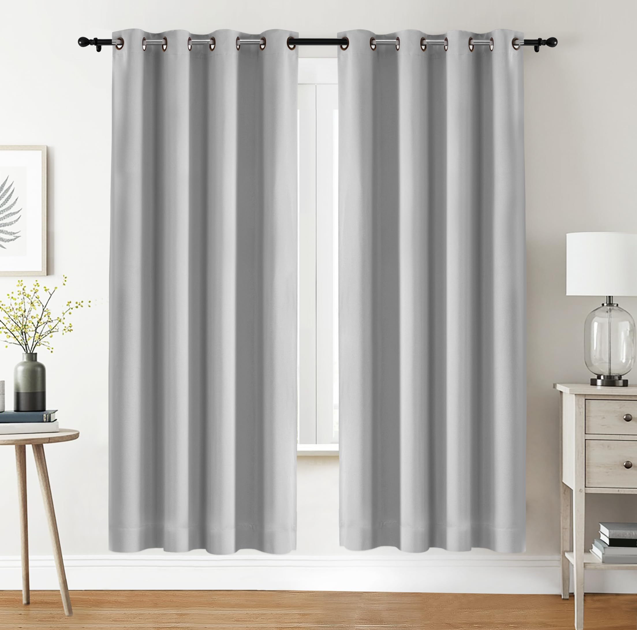 Utopia Bedding Opacas Cortinas Salon Modernas 2 Piezas 140x220 cm, Blanco Grisáceo - Cortinas Térmicas Aislantes Frío Calor y para Dormitorio, Salón y Cocina con Ojales