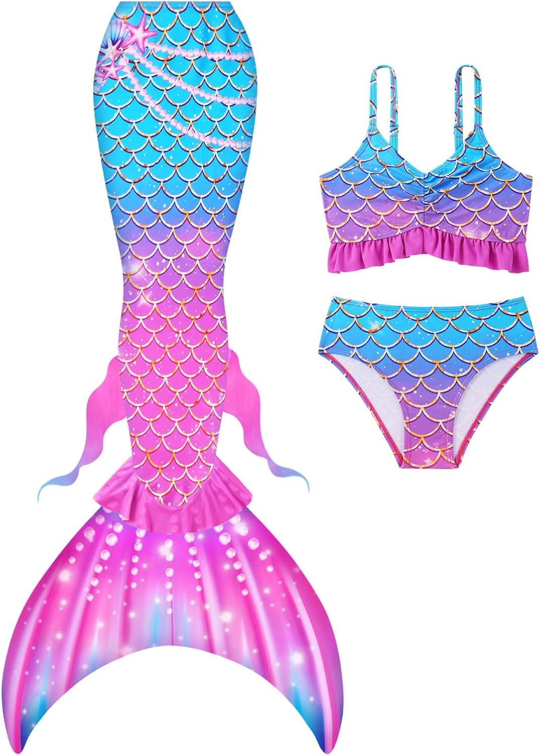 URMAGIC Girls Swimsuit 3 Piece Bathing Suit Flounce Ruffle Bikini Set with Cover Up Skirt Girls'Swimwear 4-10Y