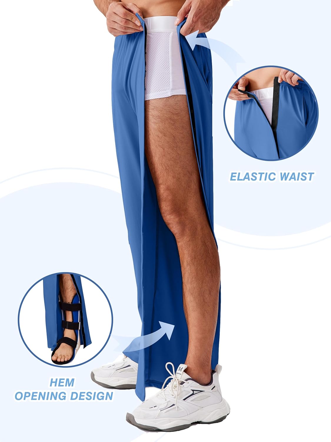 Deyeek Tear Away Pants for Men Open Bottom Side Snap On Sweatpants Baggy Post Knee Hip Leg Surgery Recovery Pant with Pockets - Image 2