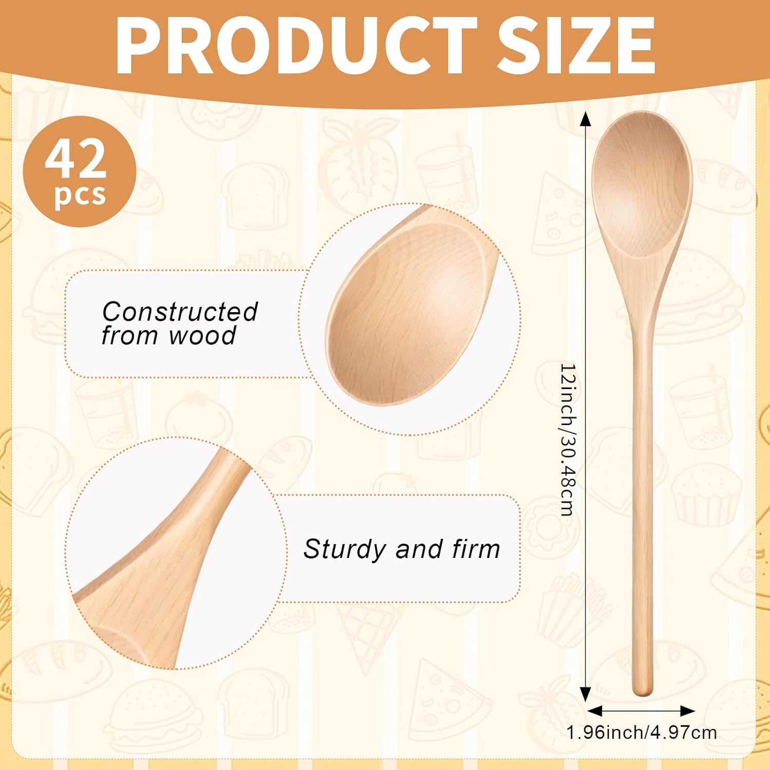 42 Pcs 12 Inch Bulk Wooden Kitchen Spoons Long Handle Wooden Oval Cooking Spoons for Baking Tasting Mixing Serving Utensils DIY Crafts
