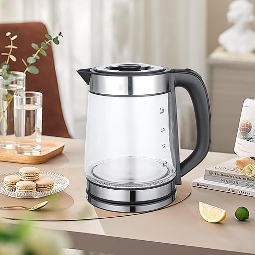 Miniatura 7 de Hervidor eléctrico de té de 2.2 L, hervidor de agua caliente eléctrico de 1500 W con apagado automático, tapa extraíble, hervidor portátil de