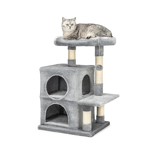 Dibea Árbol rascador Árbol Escalador Árbol para Gatos Altura 80 cm Color Gris Claro
