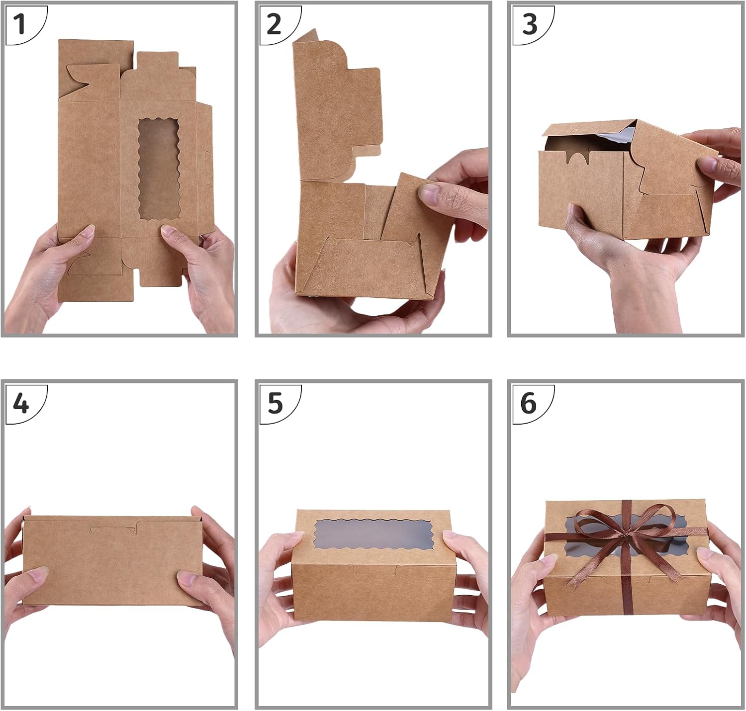 65 PCS Brown Bakery Boxes with Window - 6.29x3.54x2.95 Inches Cookie, Pastry, Treat, Cupcake, Cake, Dessert Boxes, Small Gift Boxes for Party, Business(Kraft)