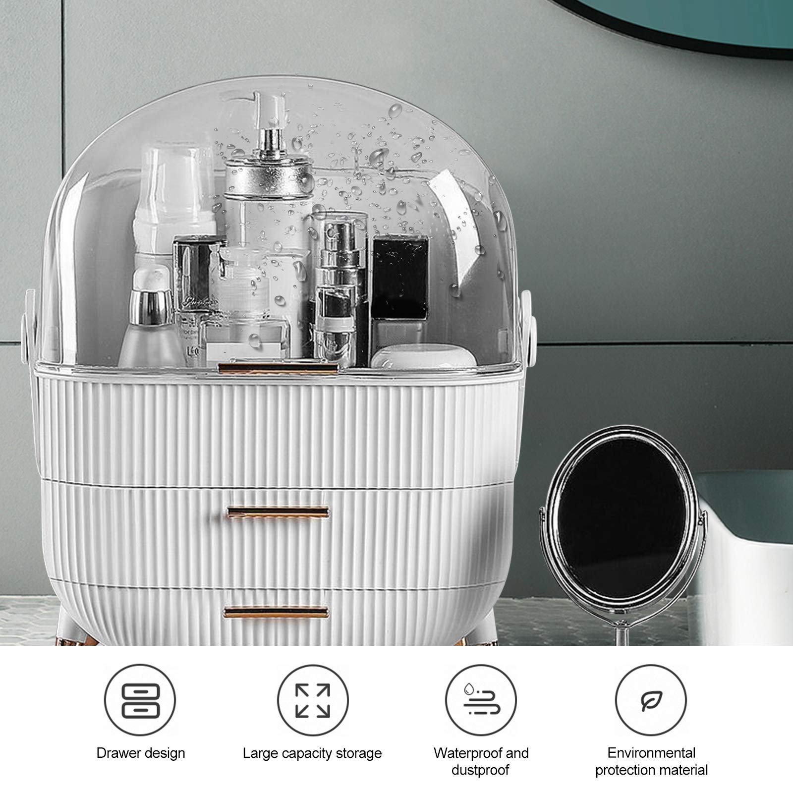 Galatée Organisateur Maquillage Bureau Tiroirs Rangement de Bijoux en Plastique Boîte de Rangement de Cosmétiques Anti-Poussière Conteneur Divers pour La Maison Boite Organisateur Maquillage, Blanc,