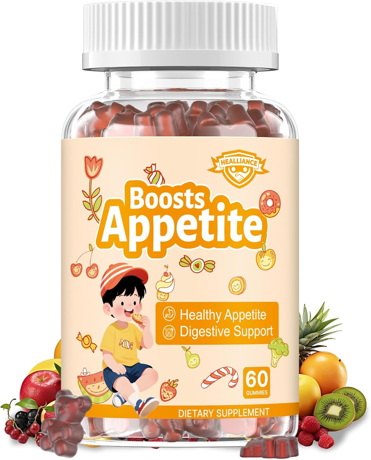 Appetite Booster Gummies for Kids Adults – Natural Blend of Hawthorn Zinc Carrot Supports Digestion Helps Increase Appetite, Promotes Healthy Eating Habits for Picky Eaters (Mixed Fruit Flavor)
