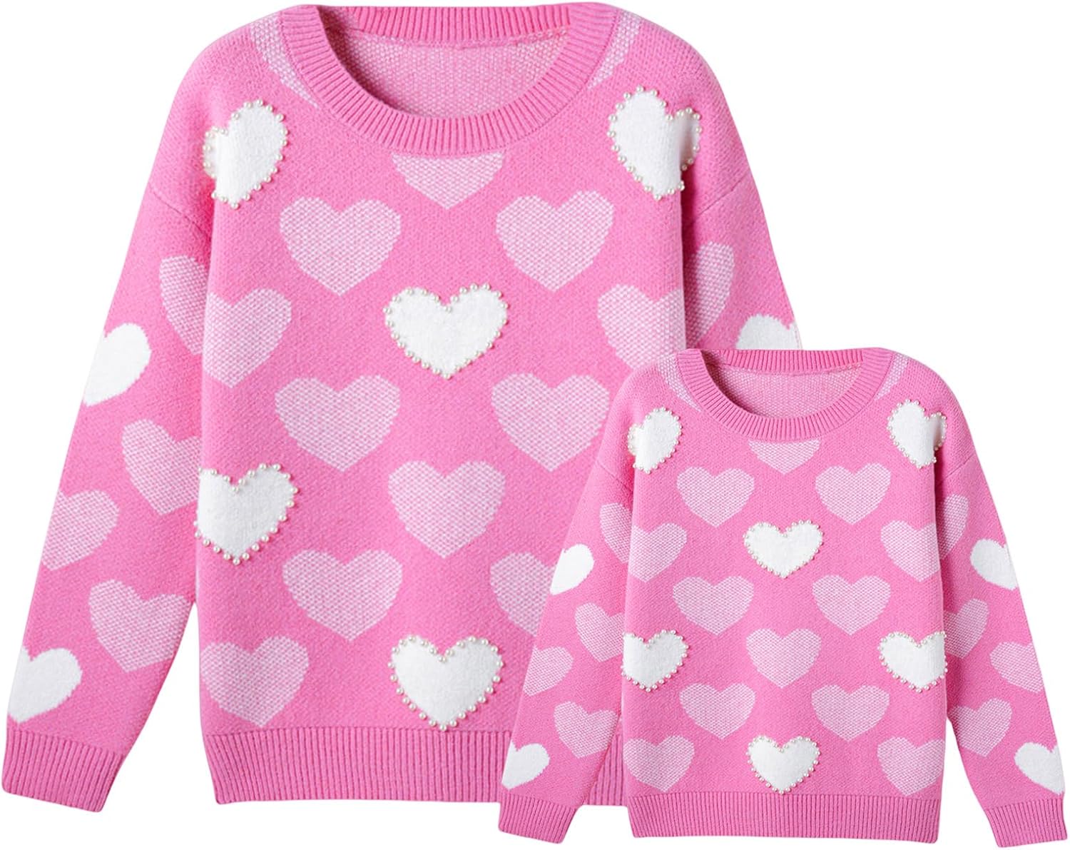 Winioder Mommy and Me Valentines Sweaters Crewneck Heart Knit Sweatshirt Pullover Tops Mom and Daughter Matching Outfits