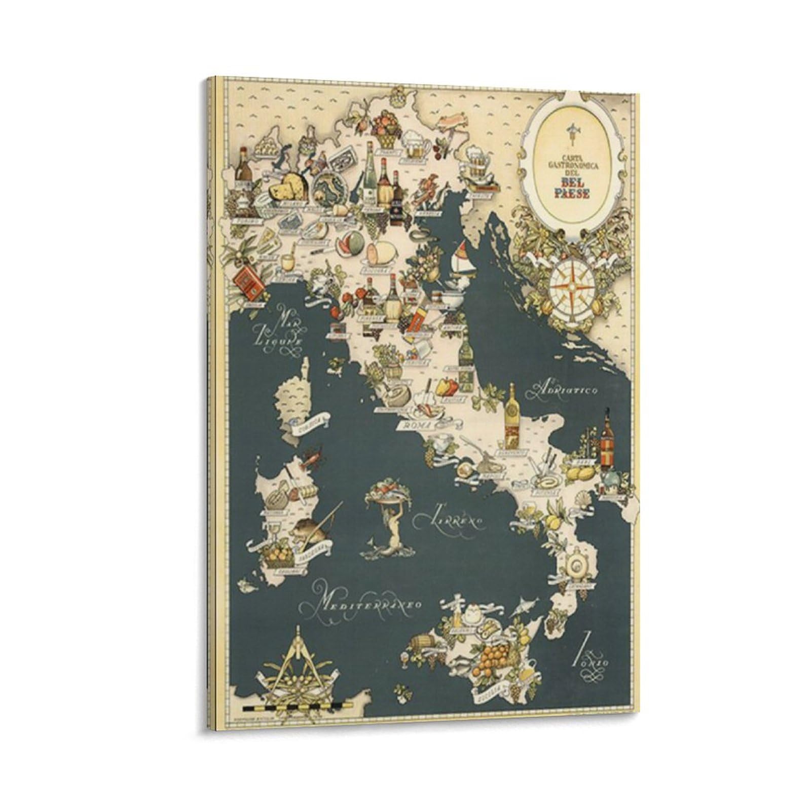 Amazon.co.jp: イタリア ヴィンテージ 地図 食の冒険 地図 絵画 
