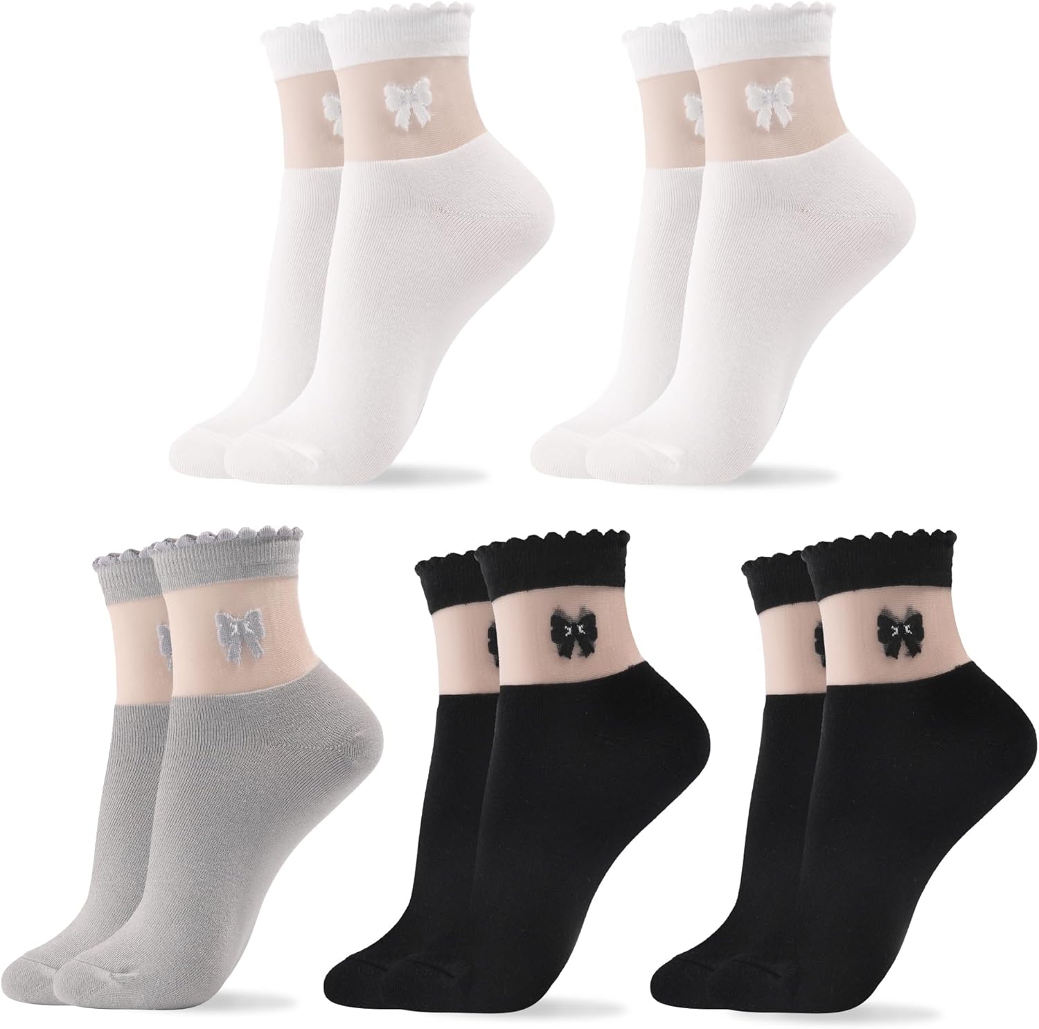 kikiya socks Women Ankle | 4-6 Pairs Heart Design Cute Animal Graphic Novelty Fruit Print Ladies Girls Cotton Socks | US 6-8