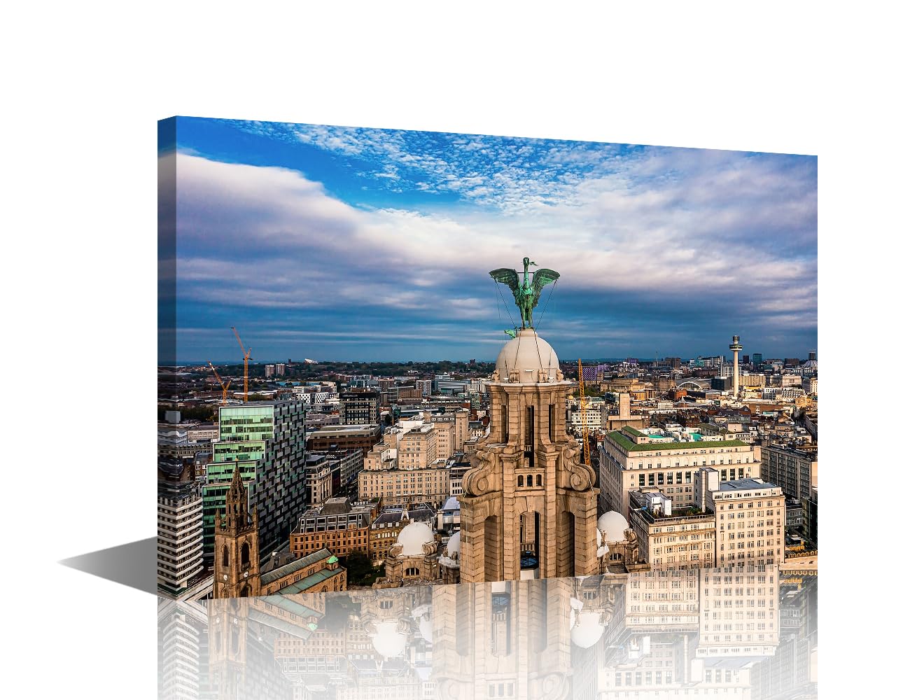 Liverpool City Wall Art The Tower of the Royal Liver Building in Liverpool United Kingdom Canvas Painting Framed for Living Room Bedroom Office Home Decor Ready to Hang 24x16 inch