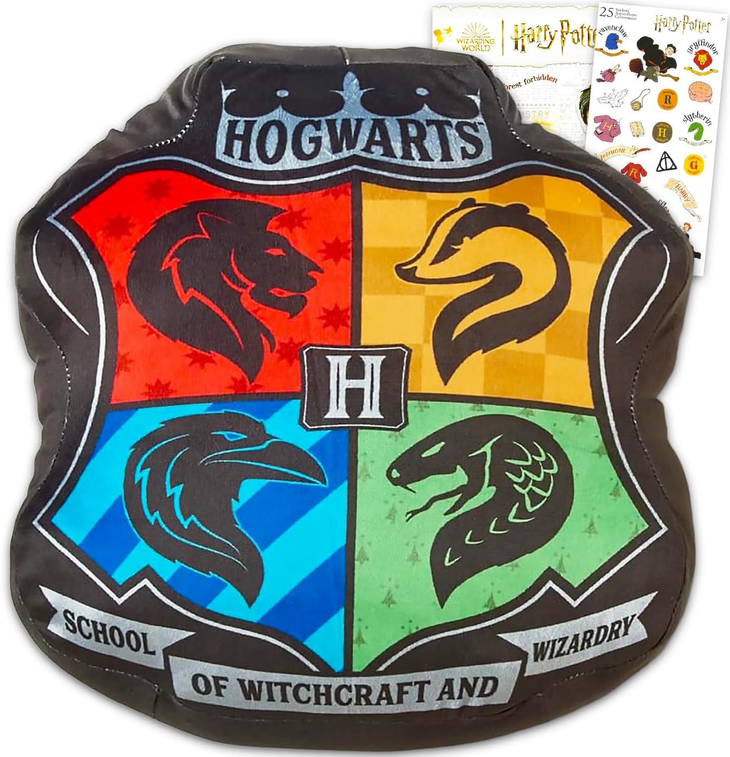 Harry Potter Plush Travel Pillow Set - Bundle with 15" Hogwarts Crest Pillow Sham Bedroom Accessories, Stickers, More | Travel Accessories Kit