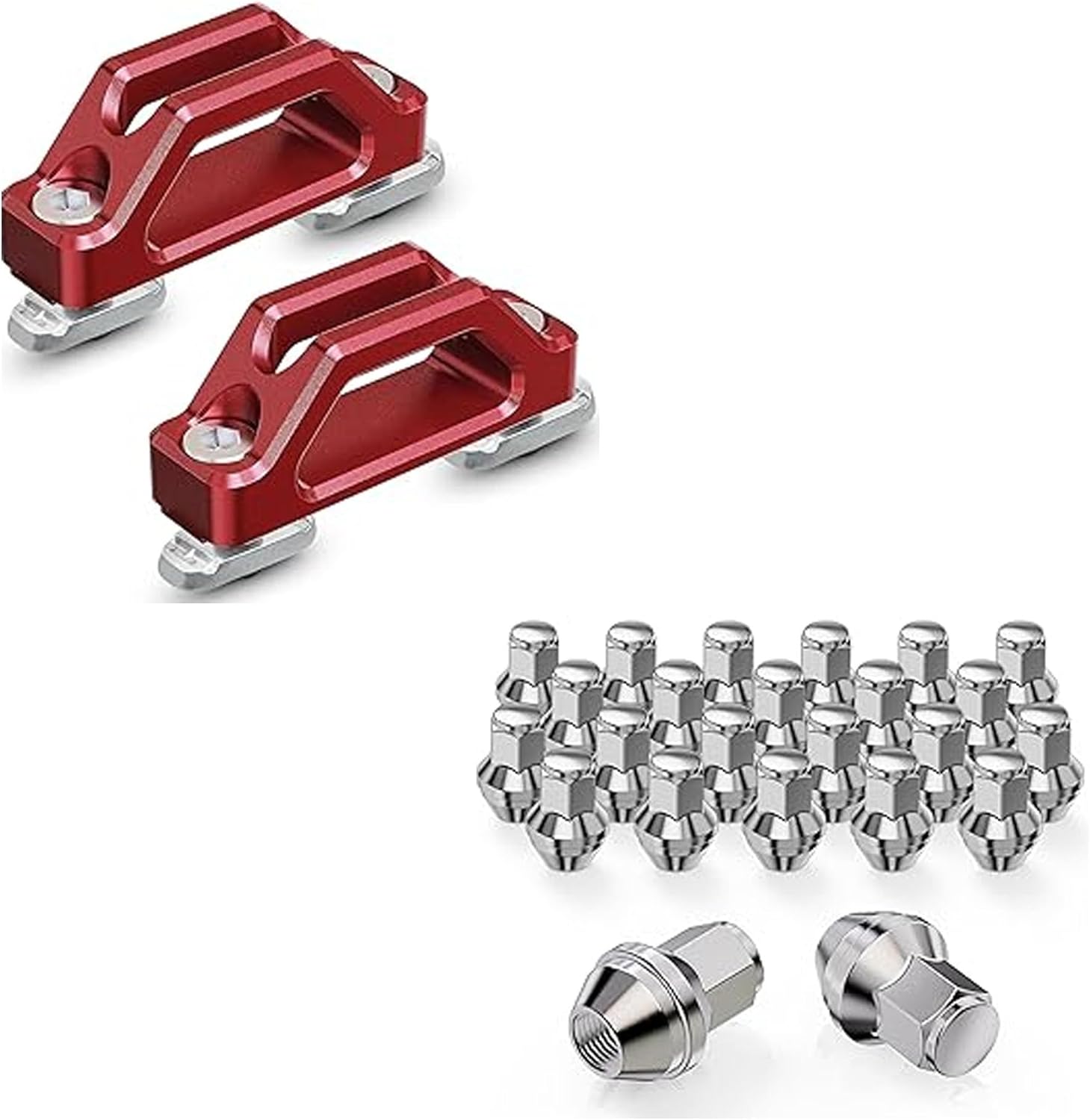 MZS Truck Bed Tie Downs Red + Wheel & Tire Lug Nuts Compatible with 2023-2025 F150
