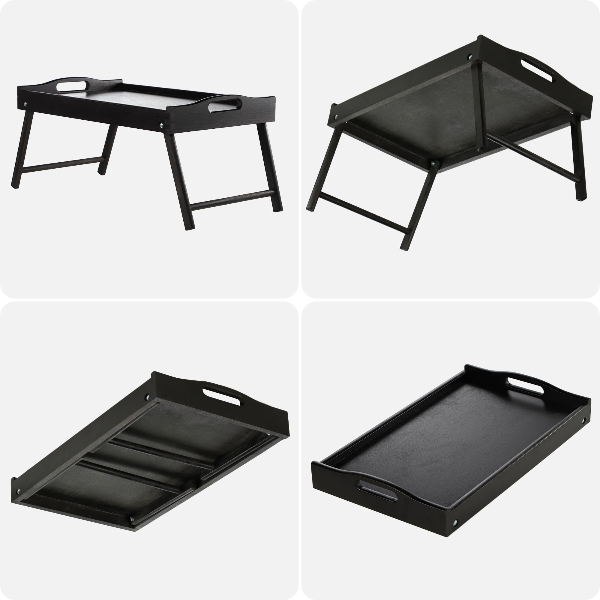 KADAX Mesa de cama, bandeja de desayuno de madera de pino, 19 x 30 x 50 cm, bandeja plegable, bandeja de comida para desayuno en la cama, mesa auxiliar (negro)