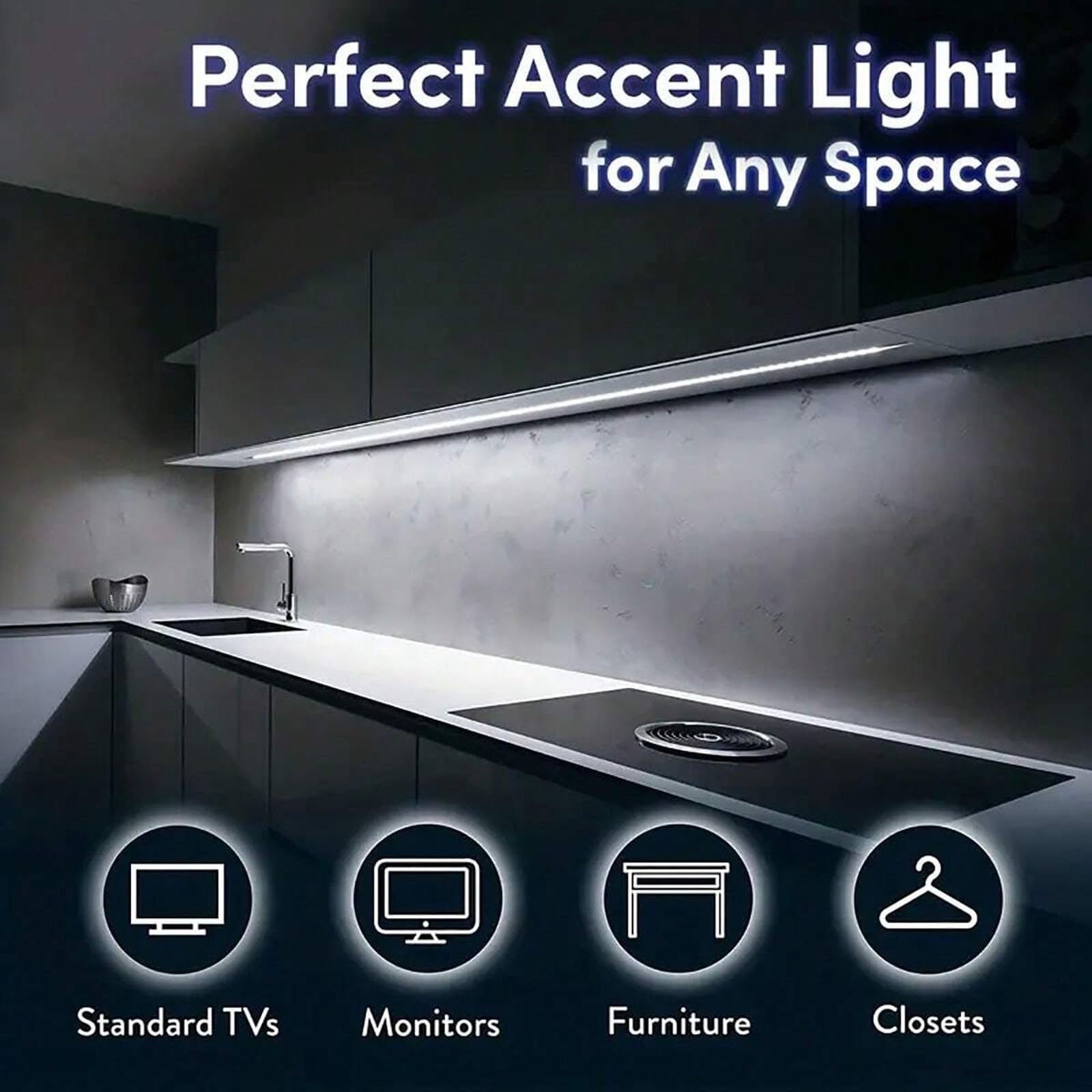 Striscia LED USB da 5 V, confezione da 2 strisce di luce COB, bianca, 1 m, 8 W, 5 V, striscia LED luminosa flessibile per sotto armadio, cucina, retroilluminazione TV