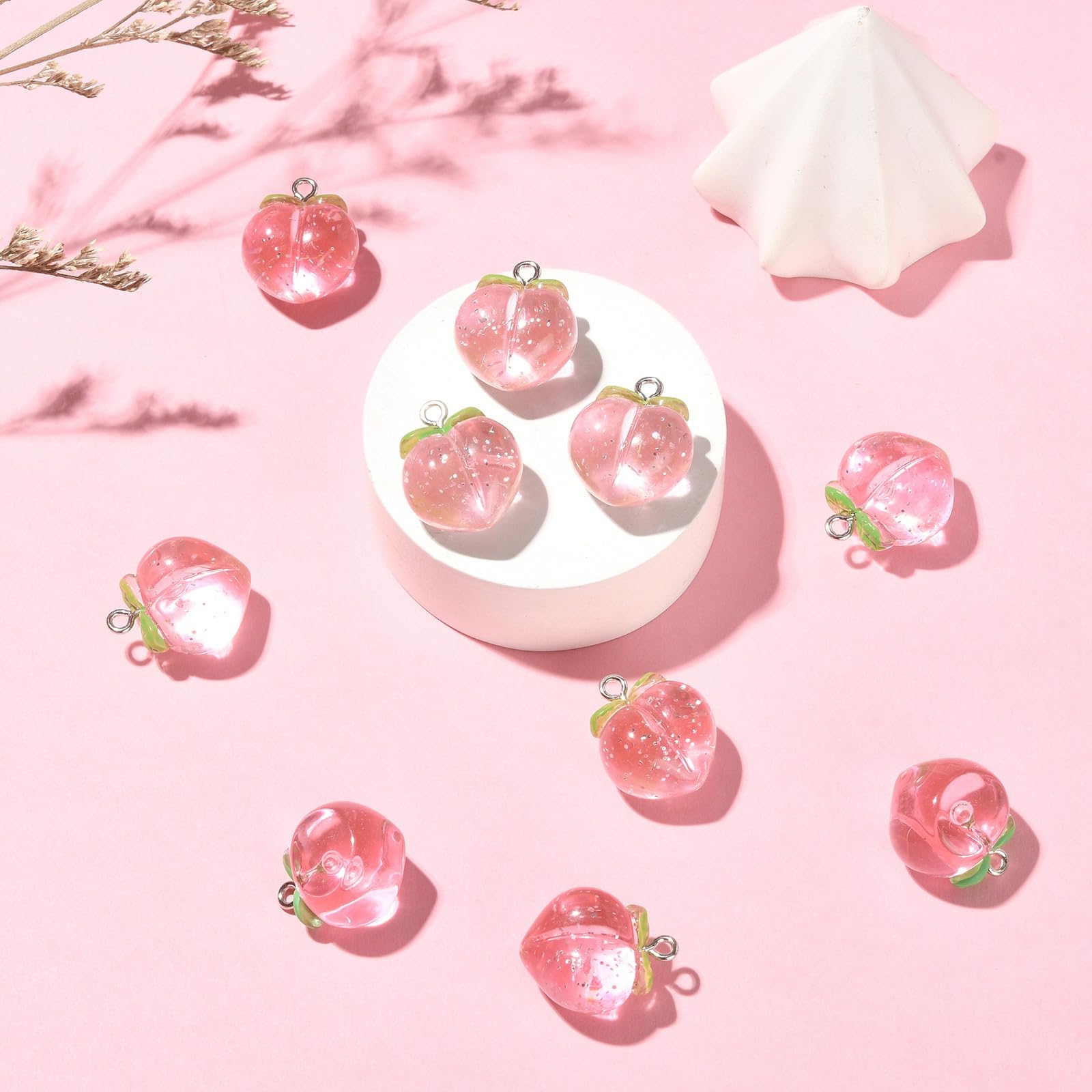 UR URLIFEHALL 10 Pcs Transparent Peach Charms Resin Fruit Charms Pendants for Summer Bracelet Earrings Necklace Jewellery Making Keychain - Image 4