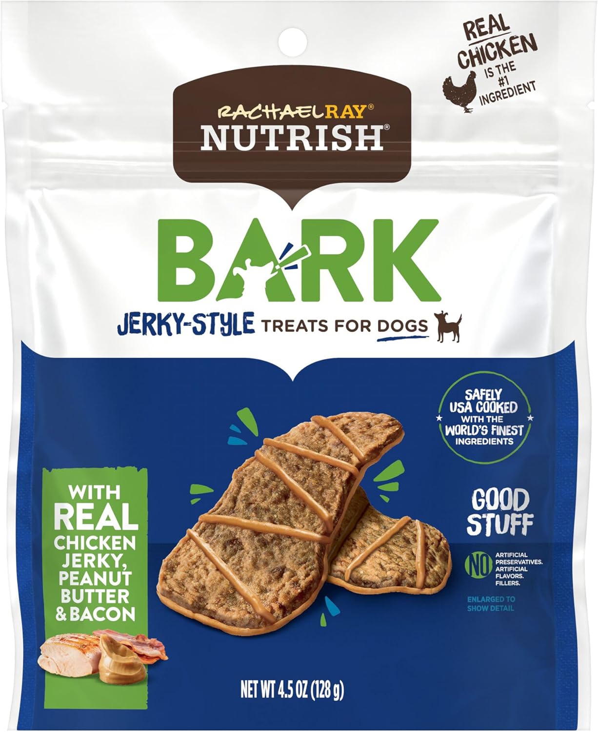 Nutrish Rachael RAY Barkª Jerky-Style Dog Treats with Real Chicken Jerky, Peanut Butter & Bacon