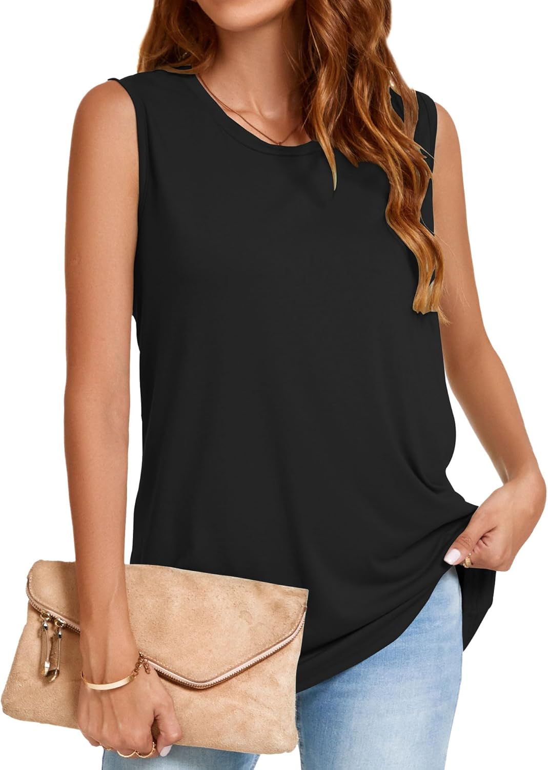 JOELLYUS Womens Tank Tops Summer Casual Crew Neck Sleeveless Top Loose Fit Basic Tunic Shirts - Image 5