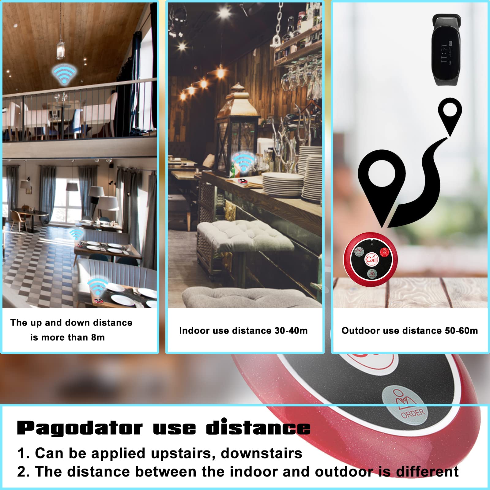 Retekess TD112 Pager System, Restaurant Rufanlage mit Vibration, IPX7 Wasserdichtigkeit, Reichweite 50m, für Restaurant Bar