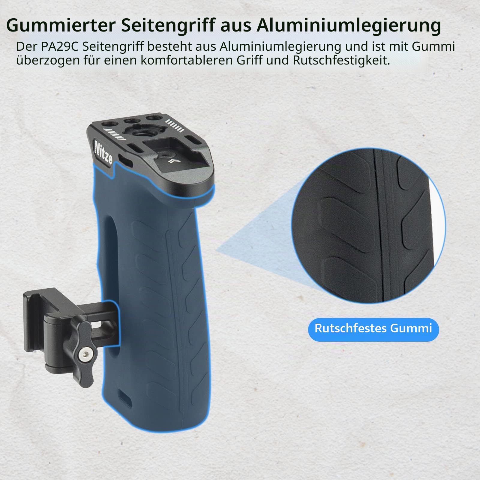 Nitze Ergonomischer Seitengriff mit NATO-Klemm, Side Handle NATO-Clamp für Linke Oder Rechte Hand, Mini-Seitengriff with Built-in Cold Shoe Nach Oben und Unten Verstellbar für Kamerakäfig-PA29C