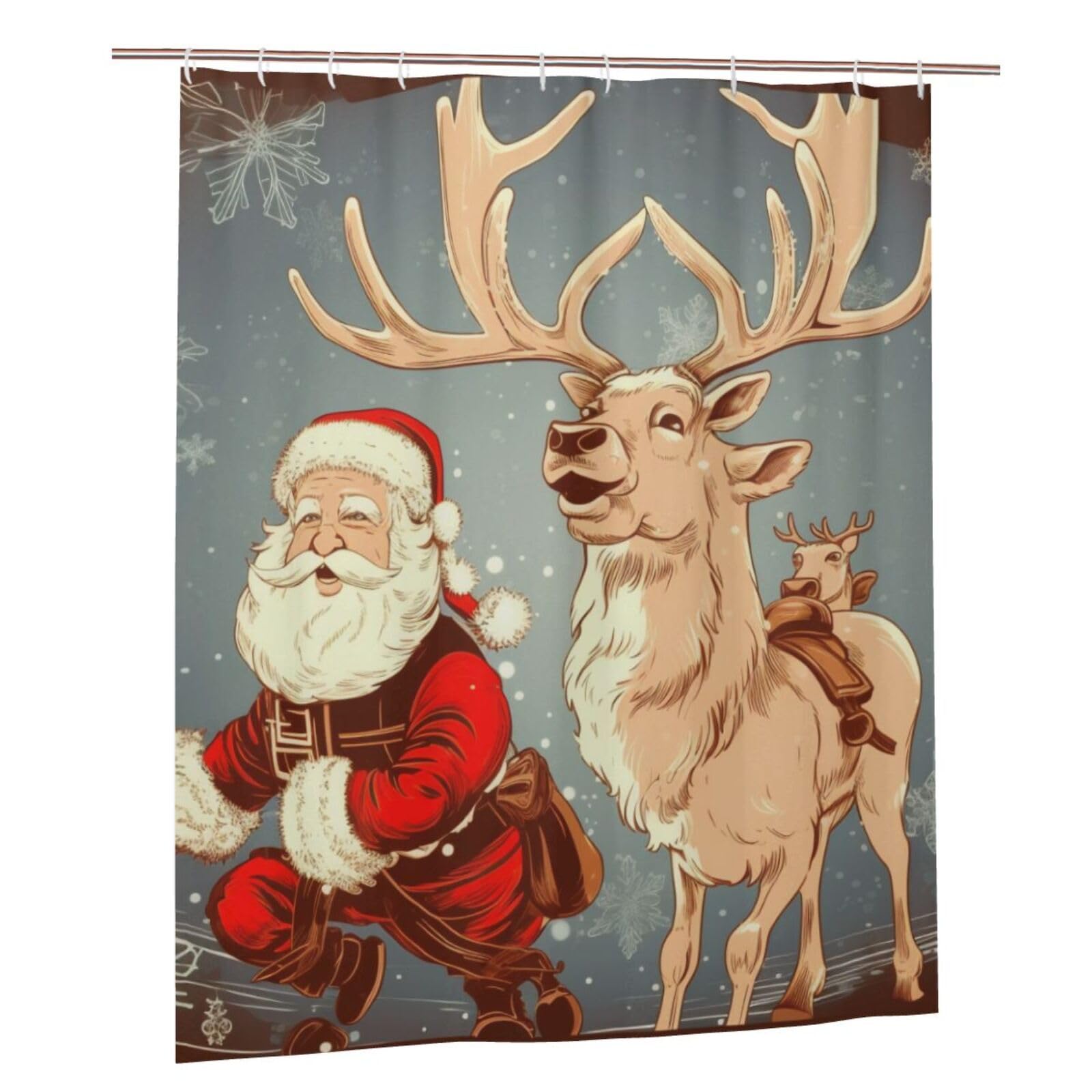 BWWHCCTI Santa Claus and Deer Elk Printed Shower Curtain With 12 Plastic Hooks Opaque Quick Drying Waterproof Shower Curtains Sets For Bathroom 152x183 Cm